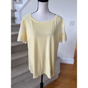 Talbots Butter Yellow Eyelet Flutter Sleeve Scoop Neck T-Shirt